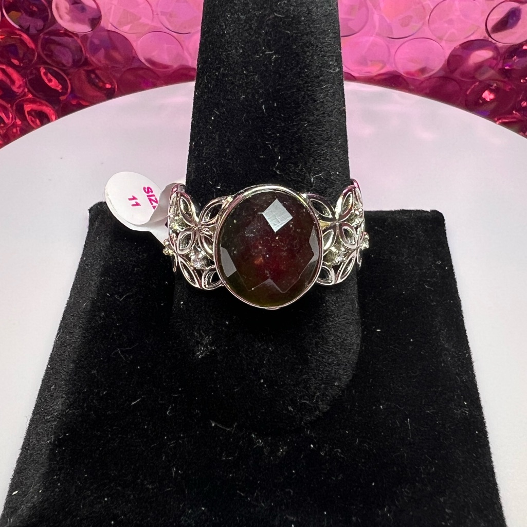 Dark Smokey Topaz Cubic Zirconia Rhodium Plating